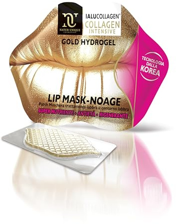 NATUR UNIQUE Ialucollagen Intensive Lip Mask -NoAge – Maschera Labbra con 8 tipi di Acido Ialuronico Labbra e Collagene, Rimpolpante Labbra, Idratante e Anti-Età - Patch Labbra Monouso