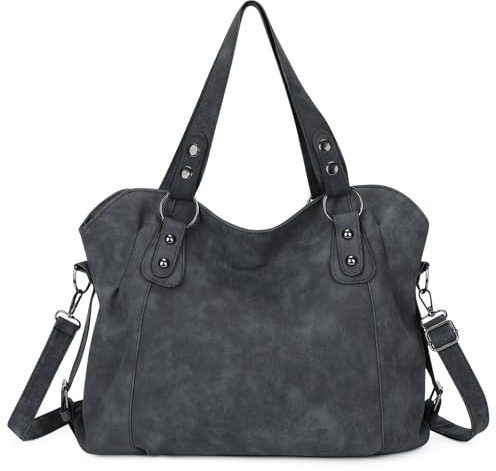 VINBAGGE Damen Handtasche Große Schultertasche Henkeltasche Wildleder Tasche Vintage Weiches Umhängetasche für Frauen Reisen Schule Arbeit Shopping Mädchen - Schwarz