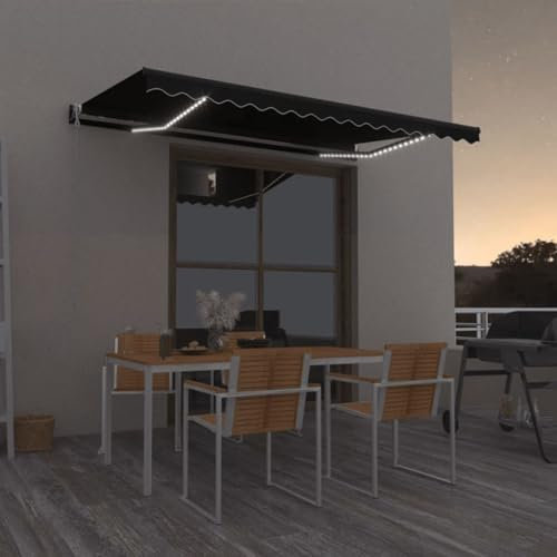 IKAYAA Elektrische Gelenkarmmarkise 400 x 350 cm, mit LED, Markise, Sonnenmarkise, Sonnenschutz, Terrassenmarkise, Klemmmarkise, Anthrazit