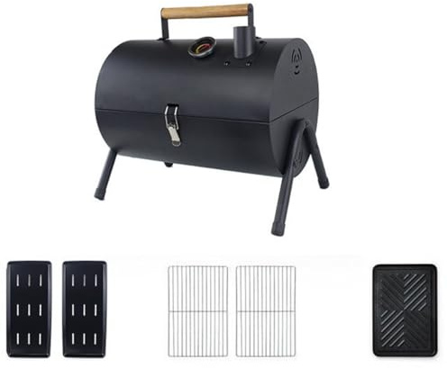 Barbecue portatile a doppia faccia, in acciaio inossidabile, design pieghevole a tamburo dell'olio con indicatore di temperatura e maniglia per il trasporto, nero