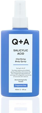 Q+A Spray corporeo all'acido salicilico (150 ml), bruma corporea illuminante, spray esfoliante con acido succinico e aloe vera, mira alle eruzioni cutanee, leviga e calma, vegano e senza