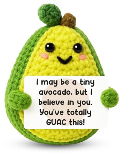 Yoljun Positive Avocado Plüschtier, Avocado Kuscheltier kompakt und tragbar, Pocket Hug für Anti-Stress & Emotionale Unterstützung, Handgehäkeltes Geschenk für Frauen Männer