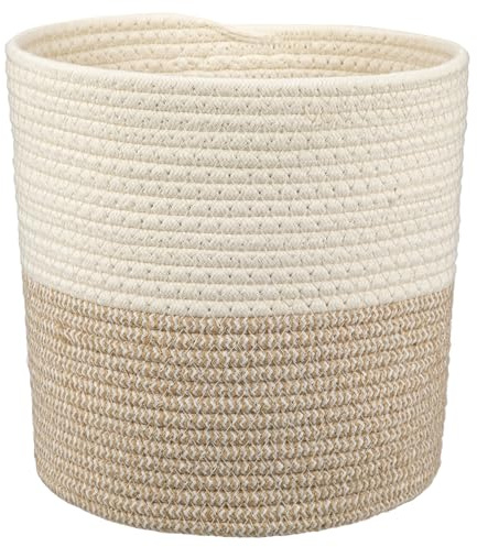Gewebter Baumwollseil Pflanzkorb Blumentopf Geflochten Übertopf Korb Aufbewahrungsbehälter Organizer für Pflanzgefäße, Blumentopf, Kunsthandwerk, Spielzeug, Home Décor (Beige, 25cm x 25cm)