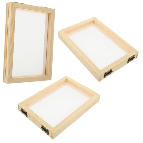 VILLFUL Pantalla Para Fabricar Papel Marco De Madera Artesanal Pequeño 3 Piezas Kit Diy Para Niños Manualidades Escolares Creativas Educación Ecológica