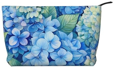 Trousse de maquillage en velours côtelé doux avec fermeture éclair pour femme - Organiseur de toilette de voyage pour un usage quotidien (tableau de fléchettes), Fleur d'hortensia., Taille unique