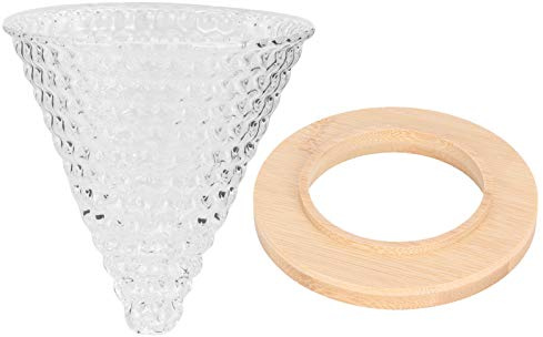 WAHEWUD Imbuto gocciolatore per caffè in vetro riutilizzabile con base in legno per versare una tazza singola sopra gli accessori della caffettiera (Trasparente)