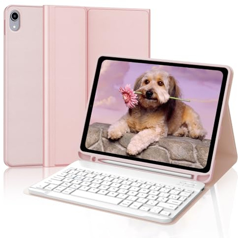 Zoo_huuie Coque pour iPad A16 avec Clavier Rose, Magnétique Clavier pour iPad 11 Rose Pale A16 2025/ 10e Génération 2022 Wireless Bluetooth Étui Keyboard, Français AZERTY