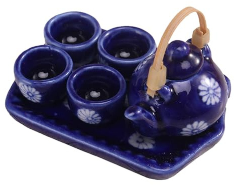 rongweiwang Service à thé Miniature pour Maison de poupée 1/12, Accessoires pour décoration de Cuisine, Bleu Marine
