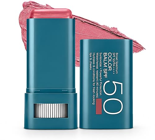 Lumiter Color Balm SPF 50 Blush Stick Cream for Cheek and Lip, Pink Rose | Blendable Cream Blush Stick SPF50, Tinted Lip Balm SPF 50, Natural Finish Multiuse Makeup Balm, Zinc Oxide Sunscreen Stick