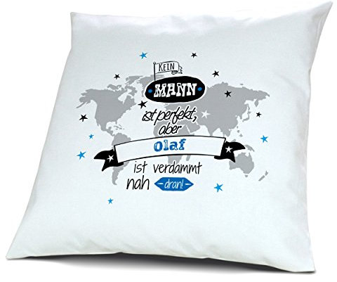 printplanet Kopfkissen mit Namen Olaf - Motiv Nicht Perfekt, Aber..., 40 cm, 100% Baumwolle, Kuschelkissen, Liebeskissen, Namenskissen, Geschenkidee