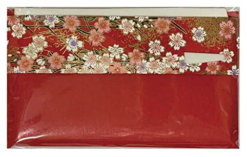 Japanese Kaishi 30 Sheets – Mino Washi Traditional Paper for Tea Ceremony, with Colorful Yuzen Paper Case & Plastic Sweet Pick [Red], 5.7 x 6.9 in (145 x 175 mm)