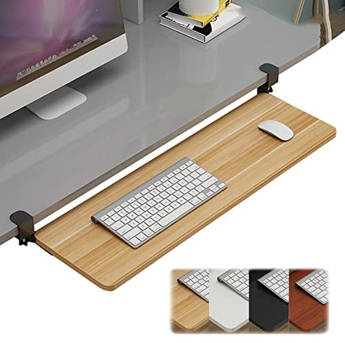Tastaturablage unter dem Schreibtisch, verschiebbare Tastaturablage mit höhenverstellbarer Tastatur- und Maushalterung – ausziehbarer Tastaturhalter – stabiles Holz – ergonomische Schreibtischverlän