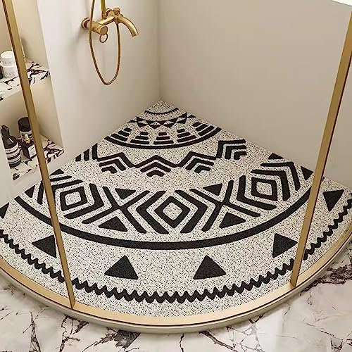 EUPXRHY Duschmatte rutschfest Halbrund, Duschmatte Dreieckig für Eckdusche, Duschmatte Dreieckig Schnelltrocknend, PVC-Luffa Badematte Halbrund mit AblauflöChern Sicherheits,D,90x90cm(36x36inch)