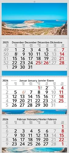 XXL Monatskalender 2026 Balos Beach B-Ware mit 3 Monate Foto Kalender Strand Motiv Mittelmeer Wandkalender ohne Werbung Meer Fotokalender Bürokalender Mehrblockkalender (B-Ware 3 Monatskalender)