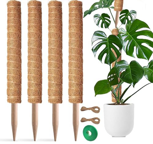 Moss Pole, 4 Pack 17Inch Monstera Plant Support for Climbing Plants Accessories Indoor -Stackable Moss Poles Plant Support Stakes -Coir Plant Pole Sticks for Potted Plants -Pothos, Tall Plant Trellis