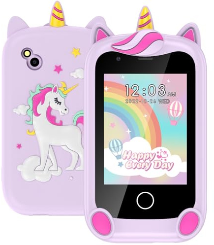 PTHTECHUS Smartphone Bambini, Telefoni e cellulari bambini Giocattoli Musicale ELETTRONICI EDUCATIVI,Black (P3-PURPLE)