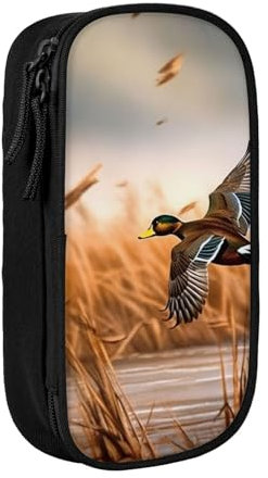 ULKMFFCF Federmäppchen, Motiv: Jagd, fliegende wilde Ente, 4 bedruckte Schüler, Stiftetasche, Stifteetui mit Reißverschluss, für Schule, Büro, Reisen und Make-up, Schwarz, Schwarz , Einheitsgröße,
