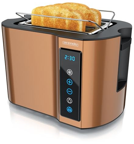 Arendo - Touch Toaster 2 Scheiben Edelstahl - Touchpanel - digital Display Restzeitanzeige - 800 W – Doppelwandgehäuse – mit Brötchenaufsatz – 7 Bräunungsgrade – Brotscheibenzentrierung - Kupfer