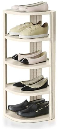 Accmuzzy Schuhregal Schmal mit 5 Ebenen,Platzsparendes Kunststoff Schuhregal Schmal und Hoch,Verstellbarer Schuhständer für Ecke,Flur Wohnzimmer,Badezimmer,Eingänge Cremefarben (5)