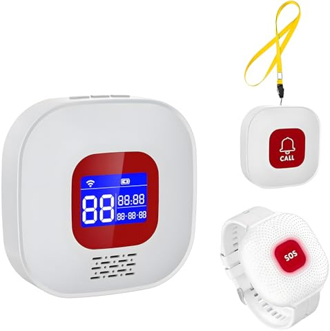 Boton Emergencia Ancianos, WiFi Alarma Personal, 1 Receptor 1 Pulsera 1 Botones de Pánico SOS, Compatible con Tuya Smart/Smart Life App (Sólo Soporta Wi-Fi 2.4GHz)