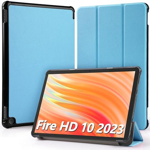 Hianjoo Hülle Kompatibel für Fire HD 10 Tablet 2023 10,1 Zoll, Ultra Dünn Leder Schutzhülle mit Standfunktion Kompatibel für Fire HD 10 13. Generation 10.1, Blau