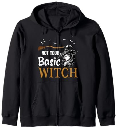 Lustiges Halloween-Kostüm für Damen mit Aufschrift Not Your Basic Witch Kapuzenjacke
