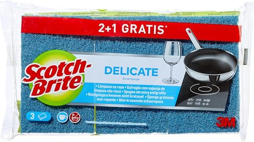 Scotch-Brite Spugna in Paglietta Laminato 2+1 Unidades Blu-Senza Righe, Multicolore, 0.21x0.2x0.2 Cm, 40 unità (Confezione da 5), 3