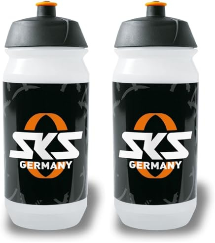 SKS GERMANY LOGO BOTTLE SMALL 500 ml Trinkflasche Design, Fahrradzubehör für alle gängigen Flaschenhalterungen, auslaufsicheres Push-Pull-Ventil, ergonomische Form, abnehmbarer Deckel