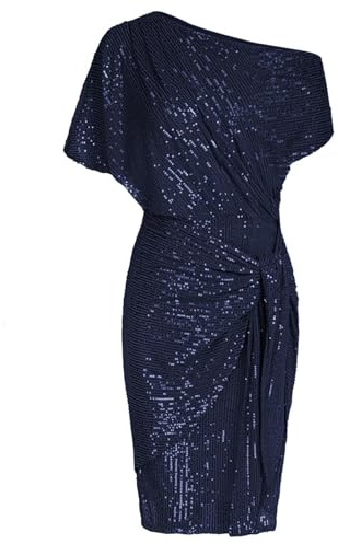 Ladies's Sequin Sparkly Glitter Club Dress One Shoulder Ruched Bodycon 80s Fancy Dress for Women UK (Blue, S)