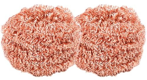 Copper Scourers, 2 Pieces Rust Resistant Metal Sponges Scouring Pads, Heavy Duty Wire Wools Scourers for Cleaning, Non Scratch Coppers Mesh Scrubbing Balls, for Kitchen Gadgets