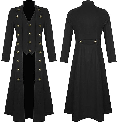 Men's Gothic Steampunk Jacket Medieval Renaissance Coat Mens Three Breasted Windbreaker Vintage Punk Jacket Stand Collar Overcoat Victorian Frock Coat Halloween Costume Retro Outwear