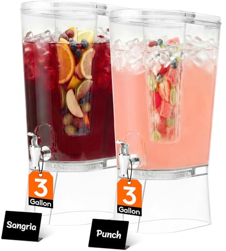 Lifewit 3 Gallon Drink Dispenser for Parties 2 Pcs, Large Plastic Beverage Container for Juice/Tea/Soda with Stand & Ice Core, Clear Lemonade Dispenser with Spigot, BPA Free Water Pitcher for Hosting