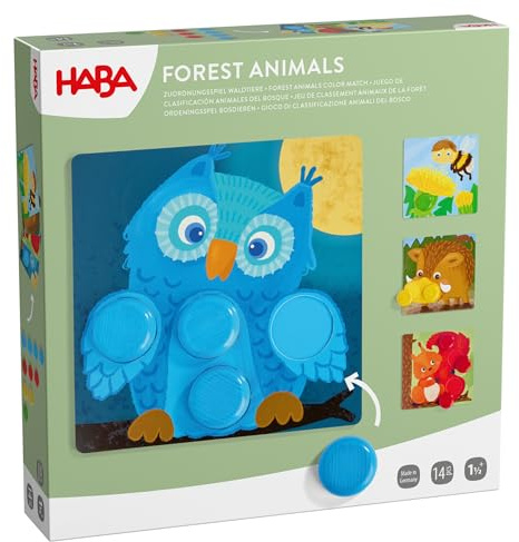 HABA Zuordnungsspiel Waldtiere – Montessori Lernspiel ab 18 Monaten, Holzspielzeug aus Buchenholz zur Farberkennung & Feinmotorik, Geschenk für Kleinkinder