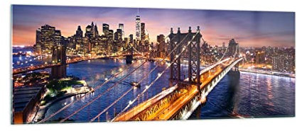 Moderne Impression sur Verre Usa america new york manhattan Image Tableau en Verre Decoration Murale 140x50cm Deco Salon Chambre Panoramique Grand XXL Tableaux Decoratifs Muraux Art GAB140x50-2820