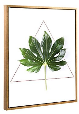 Bildershop-24 Schattenfugenrahmen Set Lemgo Blattgold mit Keilrahmen Leinwand Bild Druck Motiv: Grünes Blatt im Dreieck 60x80cm