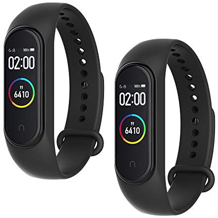 WD&CD - Juego de 2 pulseras compatibles con Mi Band 3/Mi Band 4, correa de reemplazo de TPU silicona ajustable para deporte compatible con Xiaomi Mi Band 3/Mi Band 4 (negro * 2)