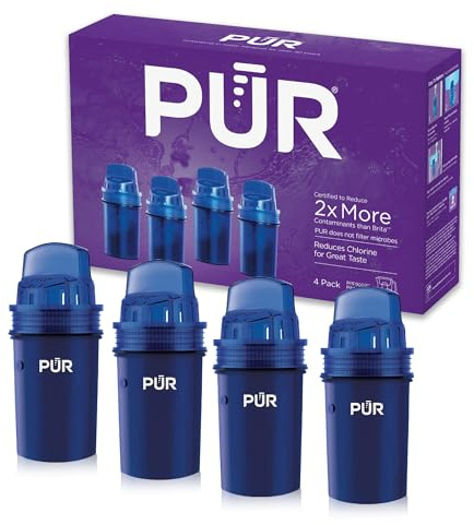 PUR Water Pitcher & Dispenser Replacement Filter 4-Pack, Genuine PUR Water Filter, 2-in-1 Powerful and Faster Filtration, 8-Month Value, Blue (PPF900Z4)