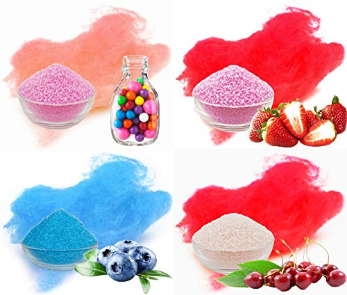 4x 500g Aromazucker Set mit Geschmack Bubble Gum Erdbeer Heidelbeere Kirsche farbiger Zucker für Zuckerwatte