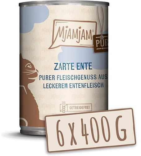 MjAMjAM - nourriture humide premium pour chats - pur plaisir de la viande - tendre canard pur, pack de 6 (6 x 400 g), sans céréales avec supplément de viande