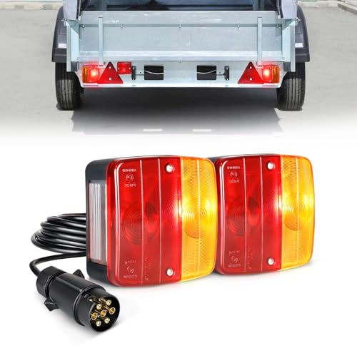 OPP ULITE Trailer Rear Tail Brake Light Kit 12V Board Towing Lights with 7.5M Cable 7 Pin Trailer Plug, Waterproof Rear Indicator Light License Plate Lamp for Trailer Car Truck Caravan Van (TP02D)