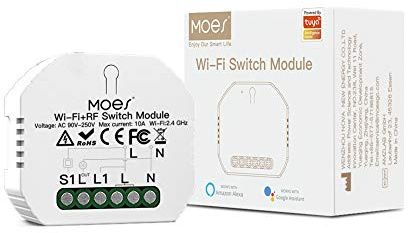 MOES Interruptor Wifi Mini Inteligente conmutador Inalambrico Rele Módulo Alexa Control Remoto y RF433 para Interruptores de 1 Gang y 1 Way, compatible con la app Smart Life Tuya, Alexa Google Home