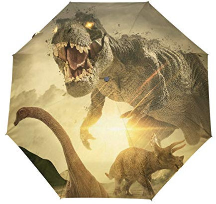 Wilde Alte Dinosaurier Regenschirm Taschenschirm Automatische Reise Winddichte Sonnenschutz Trekkingschirm Wanderregenschirm für Frauen Männer
