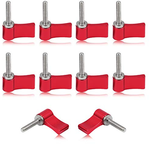 SPEEDWOX Lot de 10 boutons rotatifs à filetage mâle, M4 20 mm, réglable, bouton rotatif avec une ailette, en alliage d'aluminium rouge