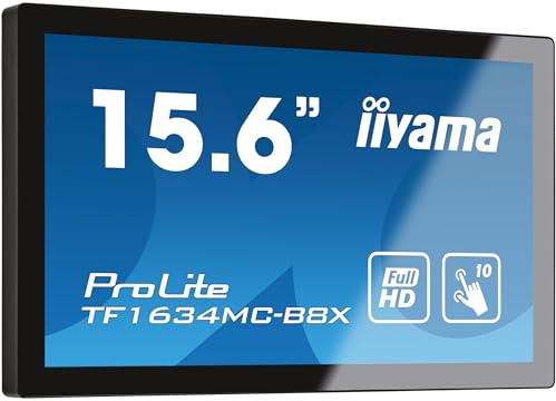 iiyama Prolite TF1634MC-B8X 39,5cm 15,6 IPS LED-Monitor Full HD Open Frame 10 Punkt Multitouch kapazitiv VGA HDMI DP 7H IP65 Touch-durch-Glas Anti-Fingerprint schwarz