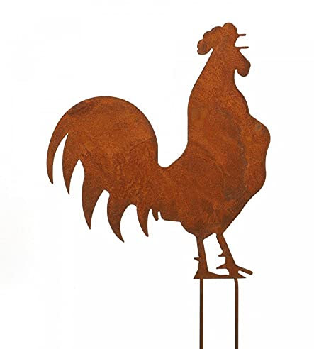 Rostalgie Edelrost Hahn Helmut zum Stecken 42 x 38 cm Tierfigur Bauernhof Gartendekoration