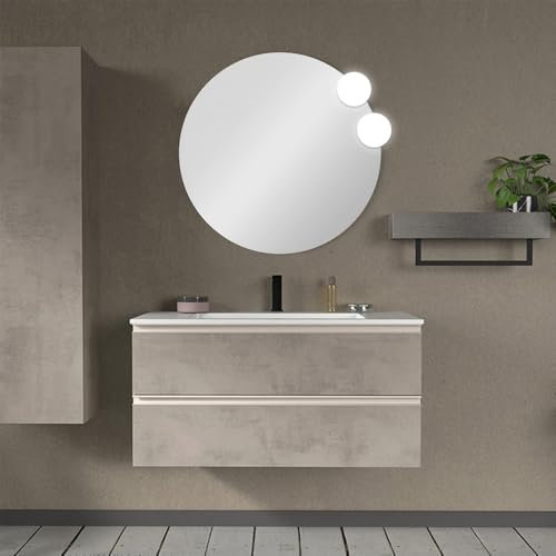 Inbagno Mobile bagno moderno sospeso 100 cm, serie Master 2 cassetti, completo di lavabo e specchio Garanzia 5 anni (Grigio Cemento)