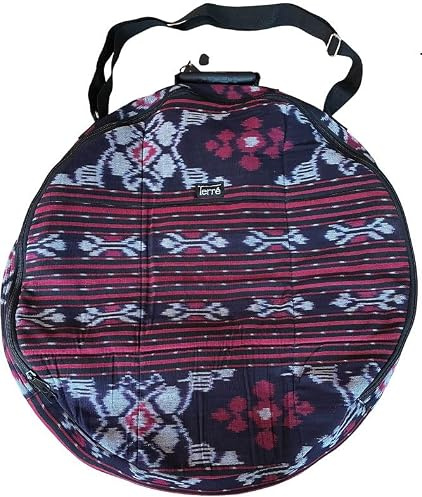 Shamandrum Tasche ROT Töne aus Ikat-Webstoff Ø 60 cm für Schamanentrommel - im MYSEVENDO Set - Rund Ritual Drum Trageriemen Trommeltasche