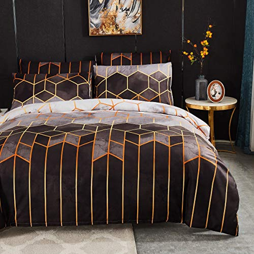 Parure de lit 140x190 4 Pieces Gris Noir Anthracite Sets de Housse de Couette 2 Personne Linge de Lit Modern 3D Géométrique Ensemble Literie avec Fermeture éclair et 2x 65x65cm Taies d'oreiller