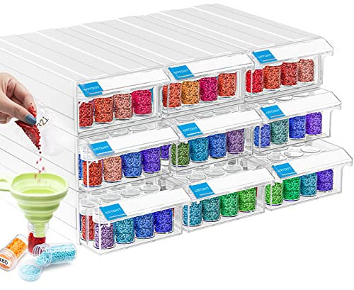 ARTDOT Aufbewahrungsbehälter für Diamantmalerei, 9 Stück, stapelbar, für Bastelarbeiten, 288 Fächer, einzelne Behälter für Diamantkunst, Perlen, Nägel, Pillen, Strasssteine, Samen
