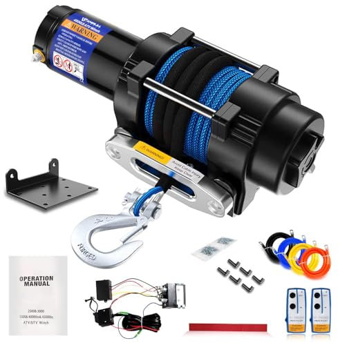Anbull Elektrische Seilwinde 12V, 4500 LBS/2045 Kg Motorwinde Seilzug, Synthetikseil, Wasserdicht nach IP67, Nylonseil, Mit Montagehalterung und Fernbedienung, Kompatibel mit ATV UTV